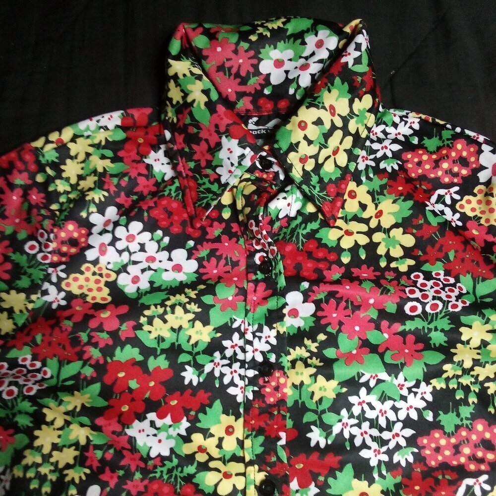 Vintage Jack Winter Floral Polyester Disco Shirt